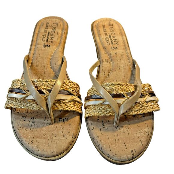 Tuscany Tan Slide Easy Street Wedge Sandals Made in Italy‎ - Size 10 - Picture 2 of 12